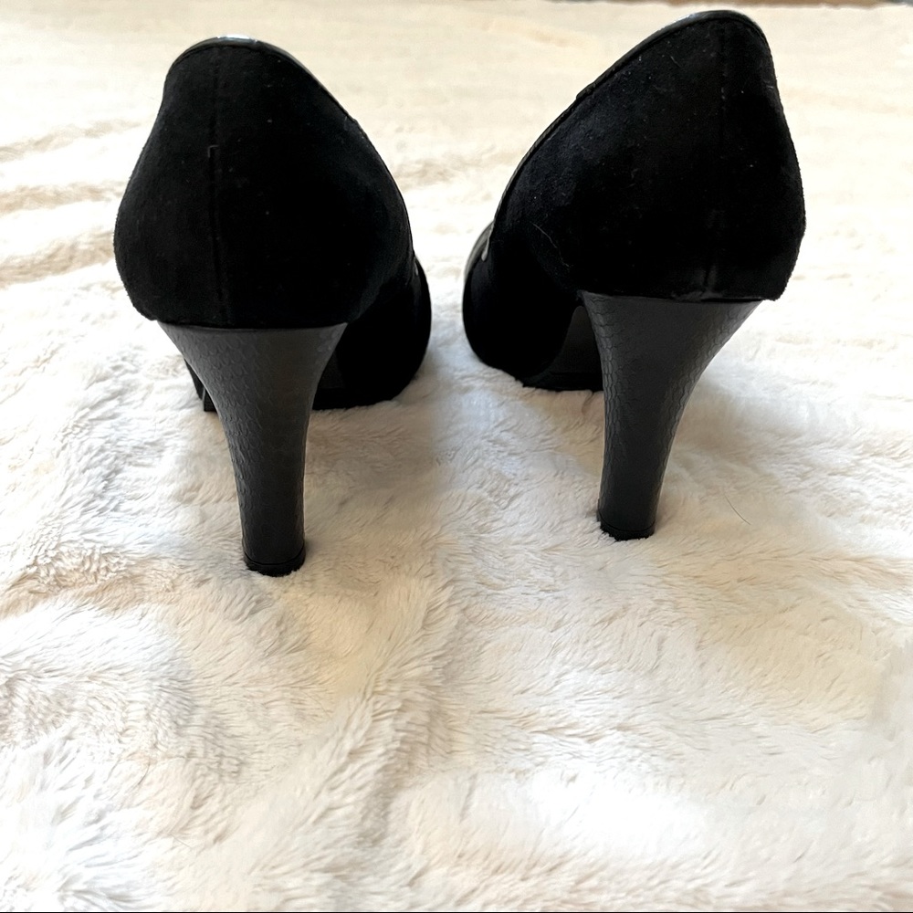 Target Mossimo High Heel Peep Toe Black Faux Suede & Snakeskin Pumps, Size 5.5 - Picture 8 of 13